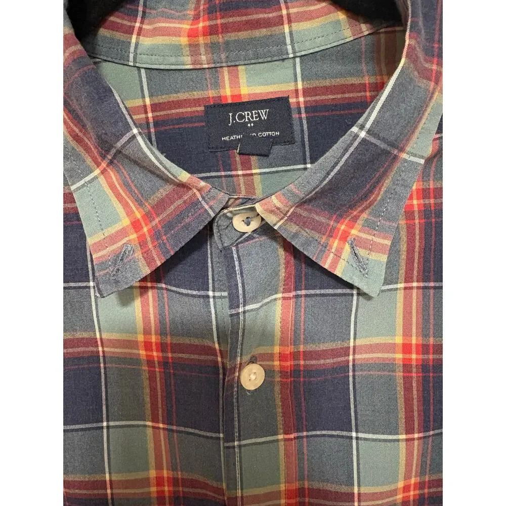 J.Crew Men’s Large Heathered Cotton Plaid Button Down Shirt Blue Red